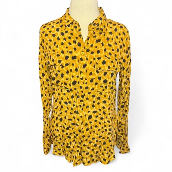 Equipment Tops - Equipment Femme Women’s Yellow cheetah print long sleeve button up Silk blouse M